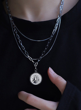 欧美潮牌钛钢叠戴毛衣链