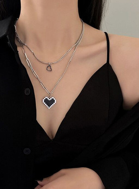 轻奢钛钢爱心项链男女叠戴