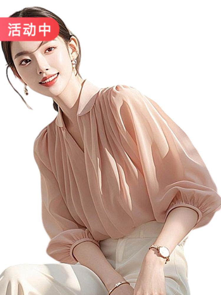 여성상의 한국 스타일 티셔츠 하이 엔드 메쉬 바닥 슬림하고 루즈한 2024 새로운 중간 소매 가을 착용 아름다운 작은 셔츠