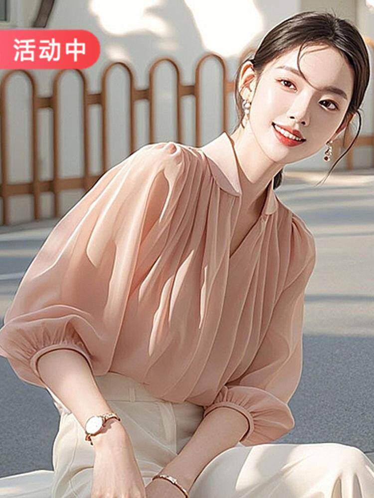 여성상의 한국 스타일 티셔츠 하이 엔드 메쉬 바닥 슬림하고 루즈한 2024 새로운 중간 소매 가을 착용 아름다운 작은 셔츠