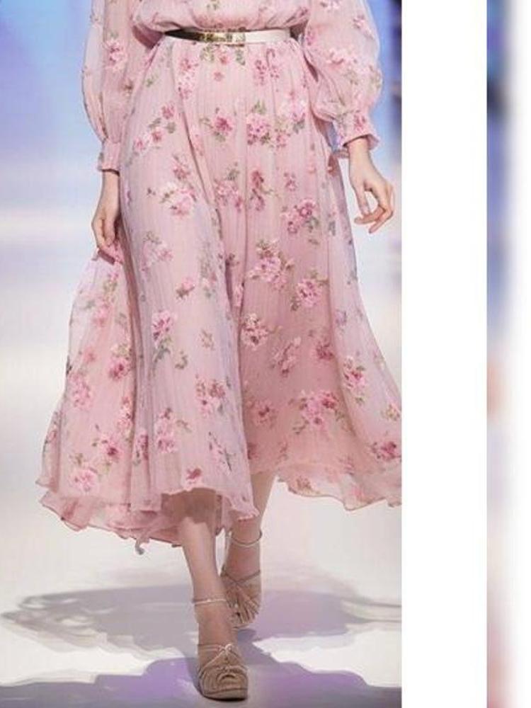 Shiffon autumn summer dress for mother, western style, floral print Shiffon autumn summer dress for mother, western style, floral print