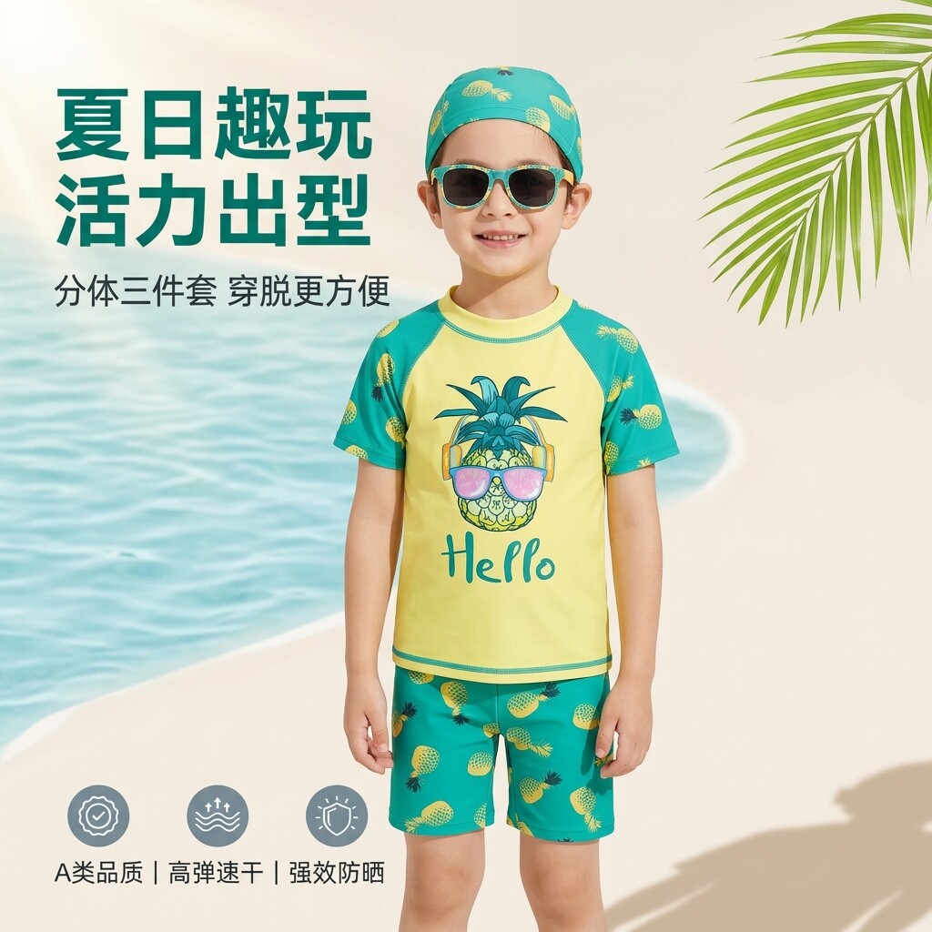 绿菠萝儿童分体泳衣夏季新款泳装儿童泳衣/裤
