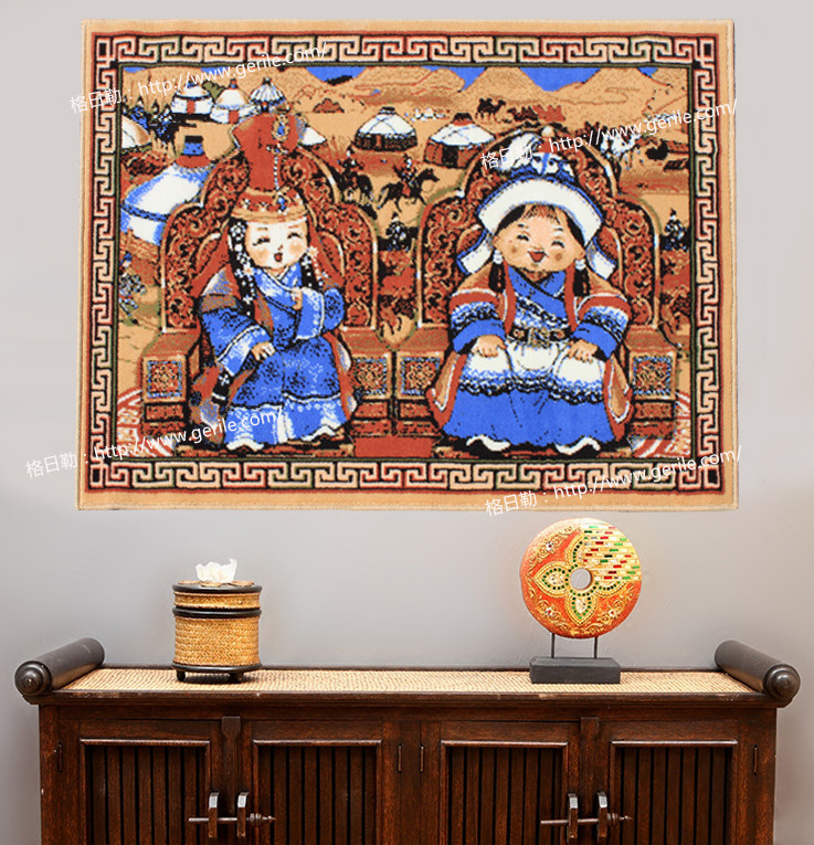 进口百分之百纯羊毛编织成吉思汗与孛儿帖卧室餐厅玄关走廊挂壁毯