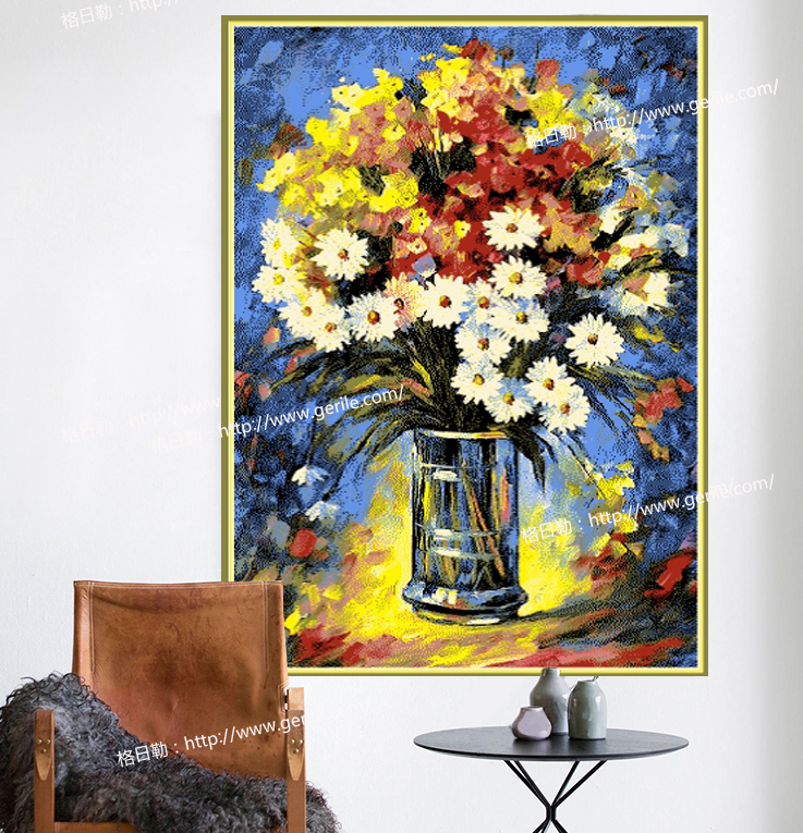 新款蒙古国细羊毛编织花瓶挂毯