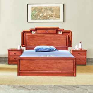 全实木床大果紫檀双人床 缅甸花梨木大床国色天香红木家具卧室中式