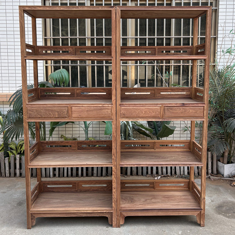 明式红木书架刺猬紫檀多层收纳展示柜花梨木中式家用四层带抽架格