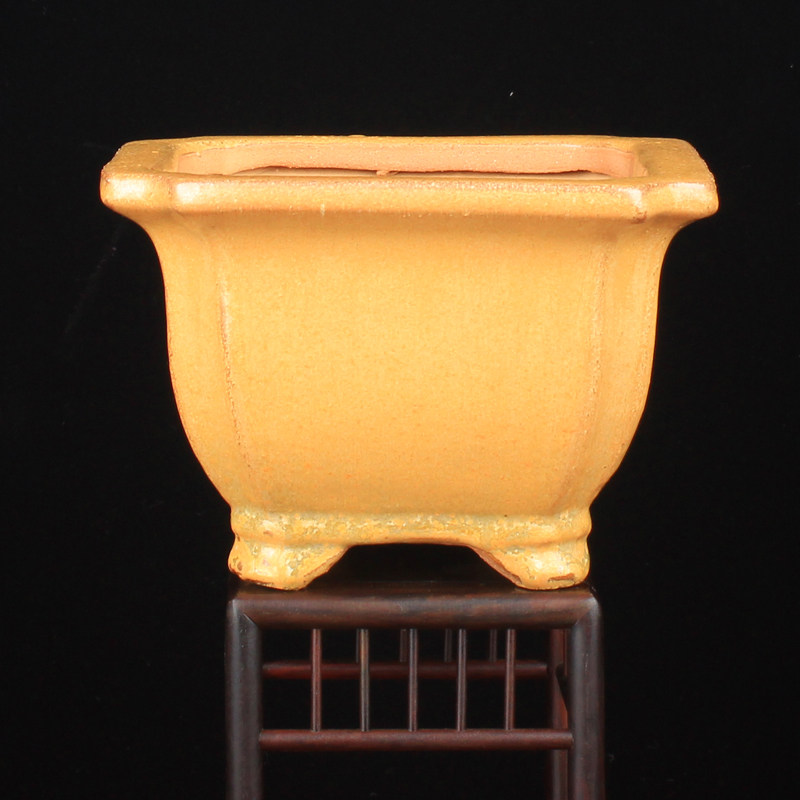 万园 石湾老花盆 四方云脚山茶花盆 鎏金色彩釉 精品收藏级花盆