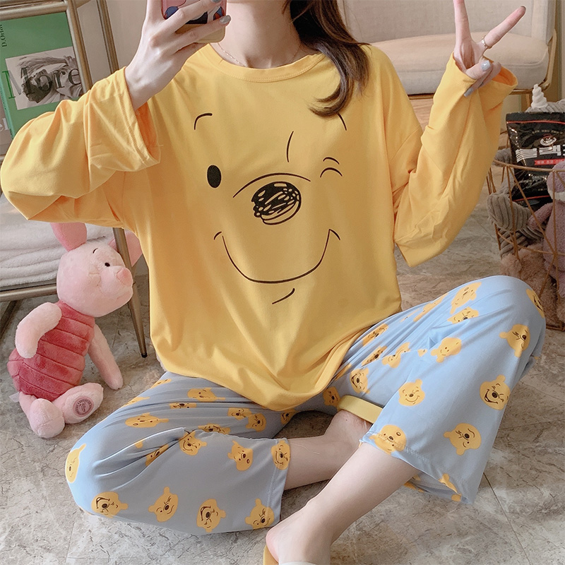 睡衣女春秋季韩版长薄款可外穿两件套可爱学生网红爆款卡通家居服