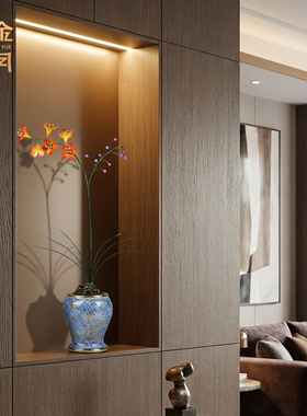 《兰之倚倚》黄铜兰花摆件新家软装客厅玄关电视柜壁龛壁柜装饰品