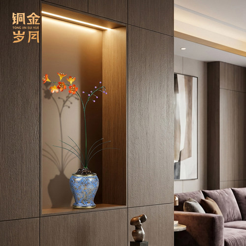 《兰之倚倚》黄铜兰花摆件新家软装客厅玄关电视柜壁龛壁柜装饰品