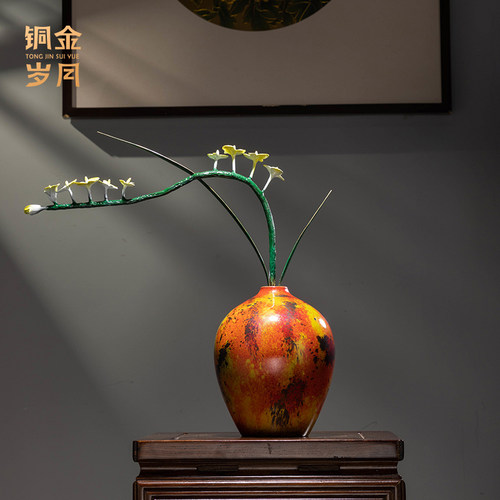 黄铜中式客厅花架玄关壁龛摆件