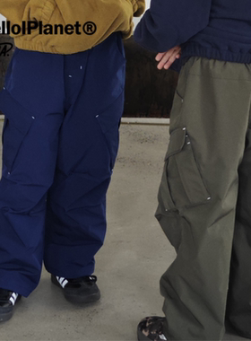 现ppapa 防泼水风衣料加绒长裤宽松束口运动裤工装裤儿童 1013118