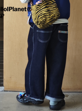 ppapa10支牛仔棉儿童宽松直筒长裤复古编织牛仔裤休闲裤1013097