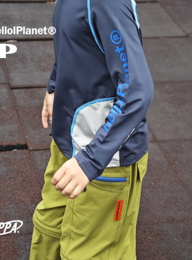 ppapa 撞色训练服儿童运动针织长袖速干拼接圆领日系中大童T恤