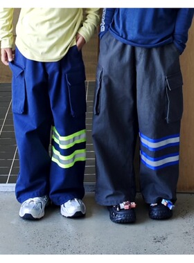 PPAPA 秋冬降落伞消防裤反光直筒男女童休闲裤宽松工装裤 1013094