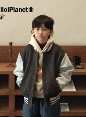 ppapa 毛呢PU皮棒球服儿童夹棉间棉运动保暖棒球衣棉外套 1013182