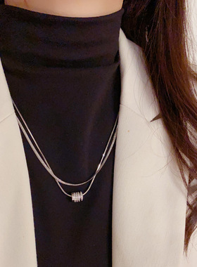 简约轻奢双层锆石黄铜锁骨链女