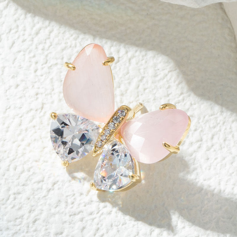 韩版高档粉色蝴蝶胸针女水晶防走光领口别针气质配饰