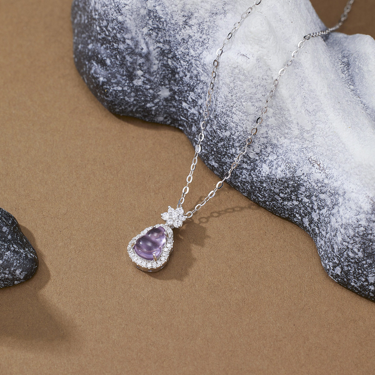 S925纯银紫色水晶葫芦项链女镶锆石时尚高级感小众设计度假风女式