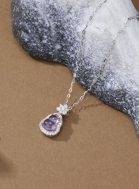 S925纯银紫色水晶葫芦镶锆项链