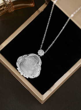 S925纯银佛像镶锆吊坠项链女