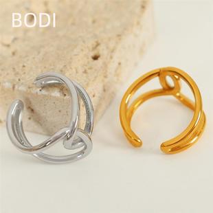 欧美跨境双环交叉轻奢个性百搭戒指小众设计钛钢食指潮流饰品