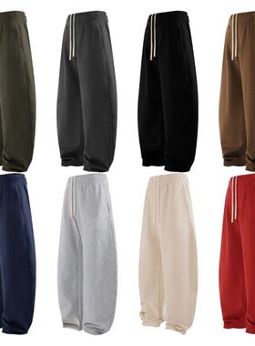 G2美式简约潮流直筒阔腿重磅加绒慵懒弯刀长裤休闲保暖卫裤男