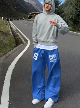 G2美式刺绣植绒印花弯刀阔腿慵懒版型百搭保暖长裤休闲卫裤男女