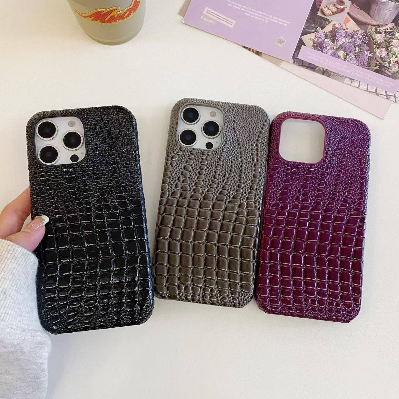 16新款适用苹果16promax手机壳高级感黑色皮质iPhone15鳄鱼纹14pro小众半包13全包外壳12防摔保护套max男女