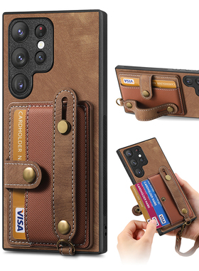 S24U挂绳支架适用三星s26ulta手机壳note20ultra卡包s25卡片S21fe插卡A54支架A37卡夹a335g带手腕GalaxyA57壳