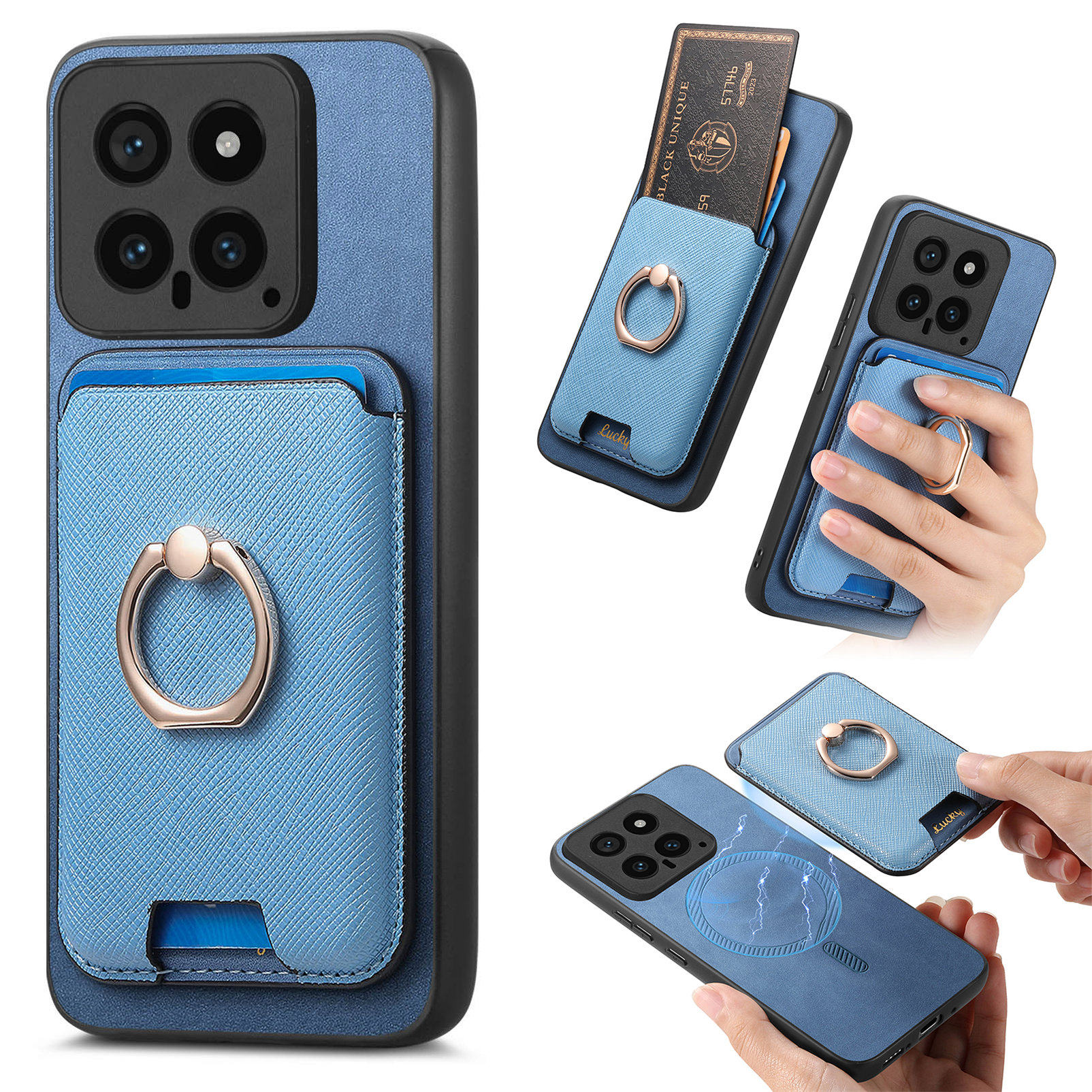小米15磁吸卡包适用红米note13手机壳小米14t保护套NOTE14pro磁吸k70卡套k60插卡红米turbo3卡小米13T带指环