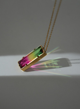 渐变彩色方形爪钻盒子项链锁骨链