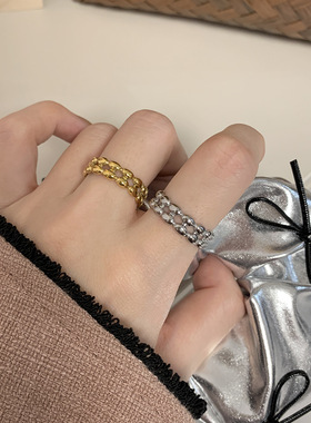 文艺米花珠椭圆波珠双层戒指