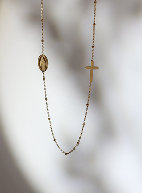 欧美INS风钛钢镀金十字项链