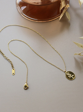 法式不规则玫瑰钛钢镀18K金项链