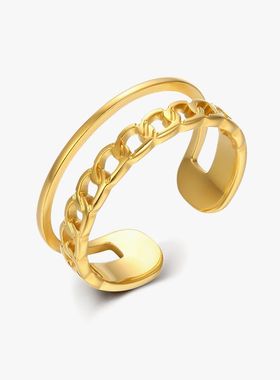 双层戒指锁链线条镂空欧美女宽版