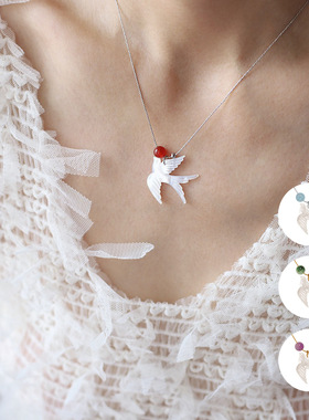 天然白贝壳飞燕项链锁骨链