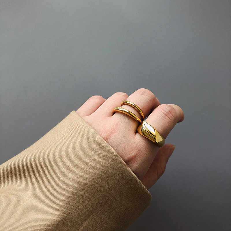 欧美重磅几何线条女款戒指2020新款套戒 钛钢镀金保色JZ036