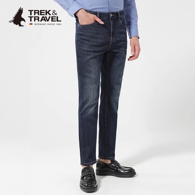 德国飞鹰直筒休闲薄绒牛仔裤男士