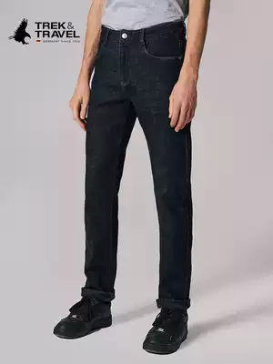 TREK & TRAVEL men plus velvet padded black elastic tooling denim trousers men autumn and winter New