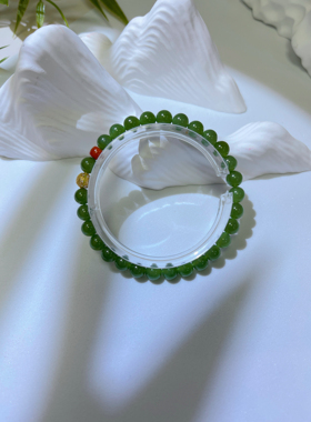 天然碧玉18K手链女单圈多圈绿色小颗粒清新民族风颜色