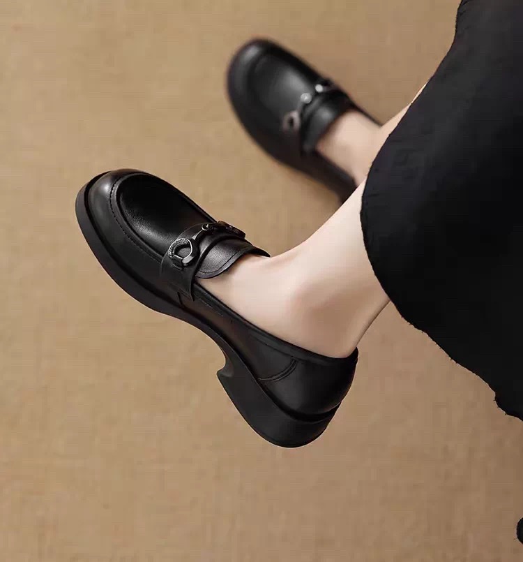 专柜正品绅典大码鞋商场同步上新2025新款牛皮圆头粗跟乐福鞋单鞋