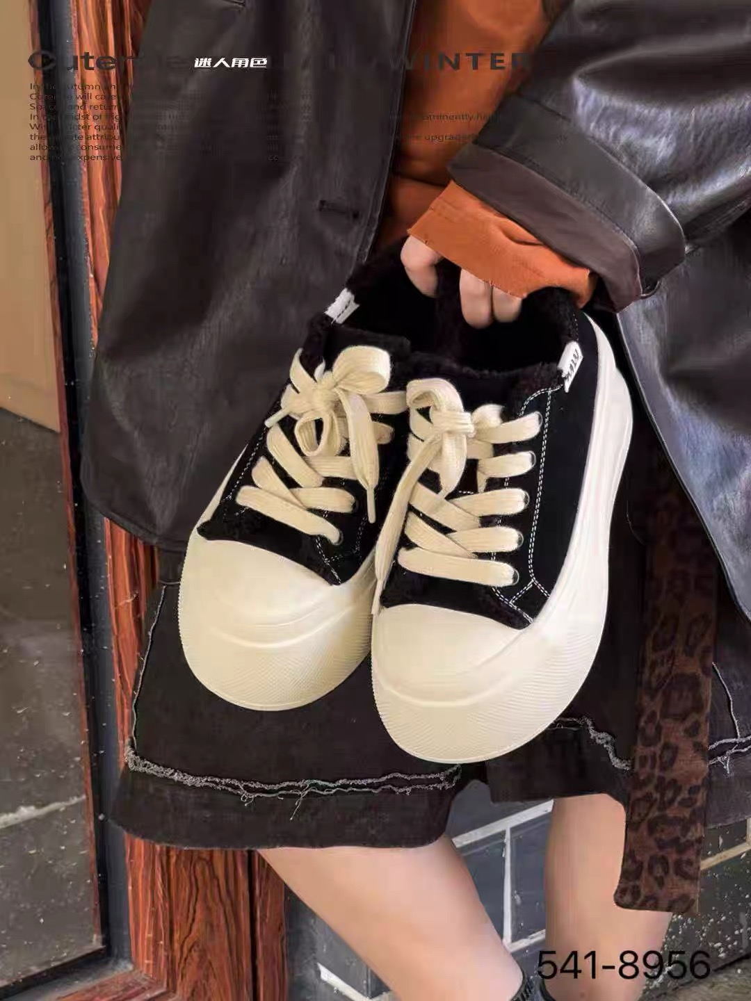 专柜正品迷人角色2025新款商场同款牛皮羊羔毛绒里板鞋休闲鞋