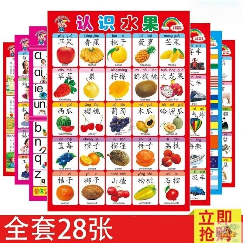 墙上贴图宝宝 婴儿墙贴挂图认知启蒙0-3岁大图片识字无声早教幼儿