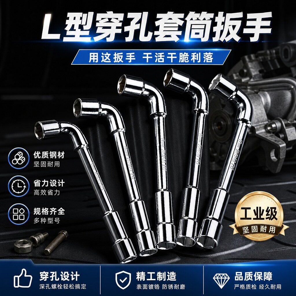 套筒扳手弯头烟斗扳手拐弯七子弯杆L扳手双头穿孔外六角汽修工具