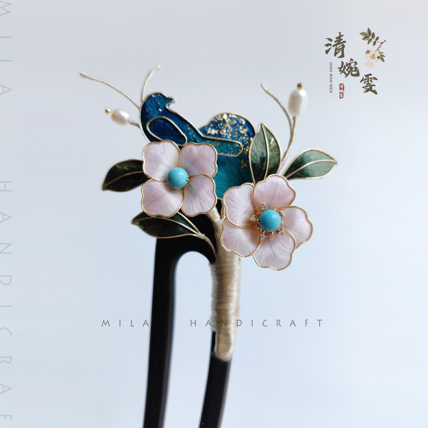 原创非遗掐丝海棠花U型钗