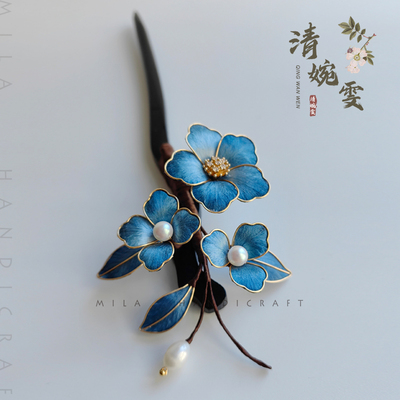 清婉雯绒花木簪蚕丝非遗发簪