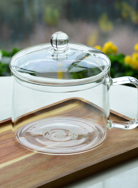 大容量可以泡面的玻璃杯单把手带盖玻璃碗高硼硅加厚耐高温可明火