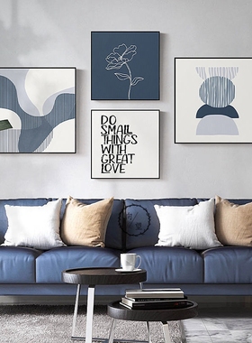 抽象挂画现代简约客厅卧室装饰画沙发背景墙画蓝色北欧风线条挂画