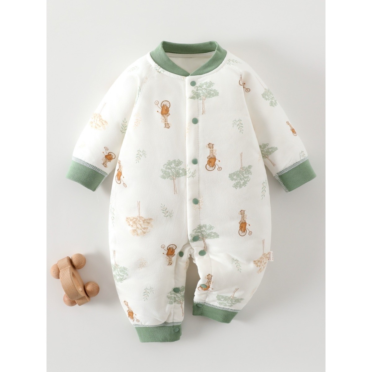 婴幼儿A类保暖长袖连体衣秋冬40克薄棉外出服男女宝宝夹棉长爬服